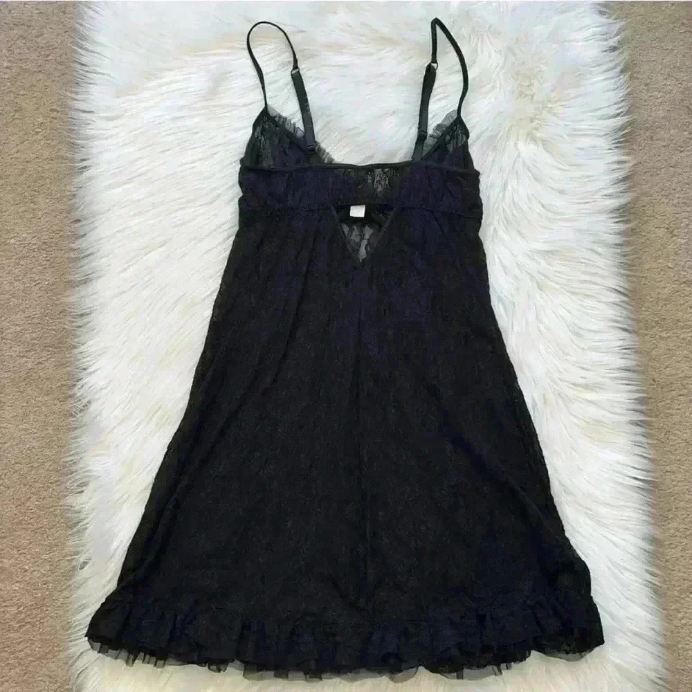 Inner Secrets Lingerie Y2K Gothic Lace Babydoll Ruffle Hem Medium - Picture 7 of 9